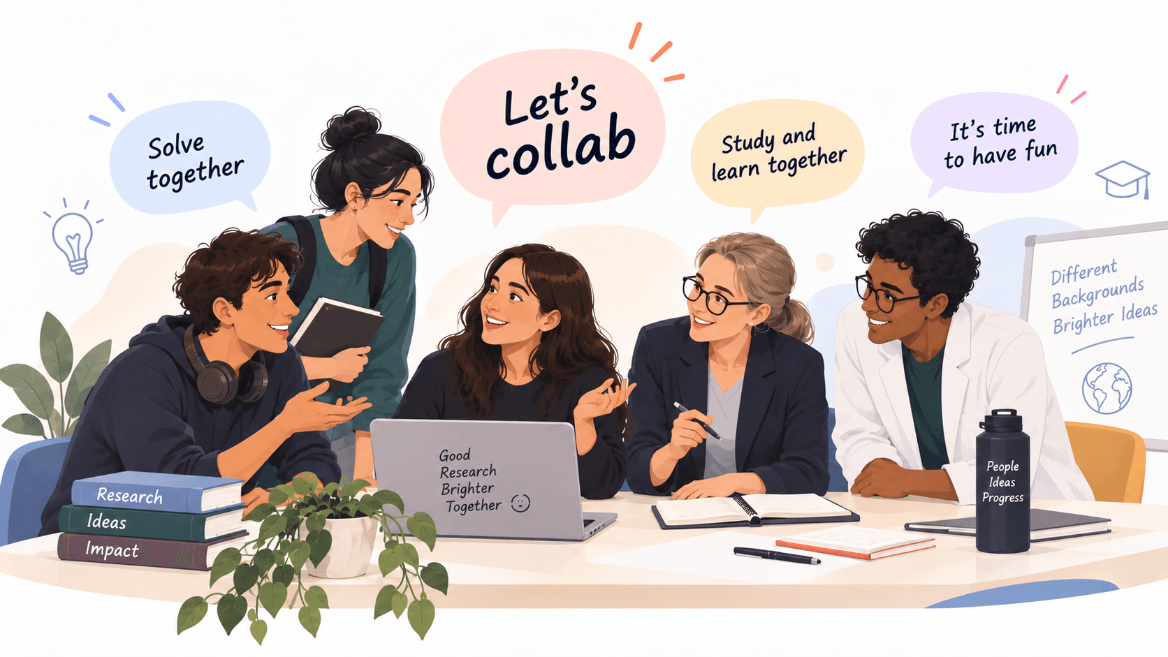 Students and academic researchers collaborating together